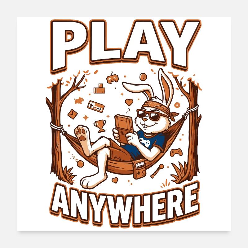 Jeu de Bunny dans les Hamacs Poster 60 x 60 cm