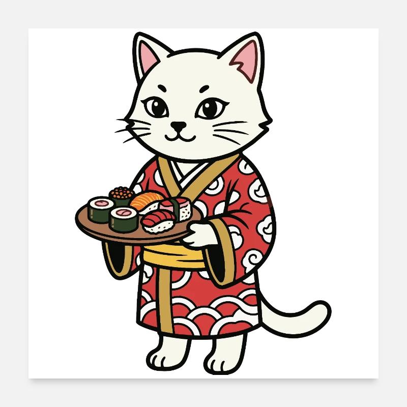 Sushi-Katze Poster 60x60 cm