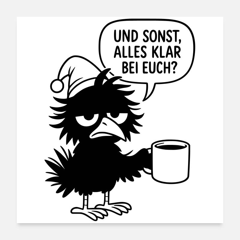 Corbeau noir avec capuchon endormi et bulle de dialogue Poster 60 x 60 cm