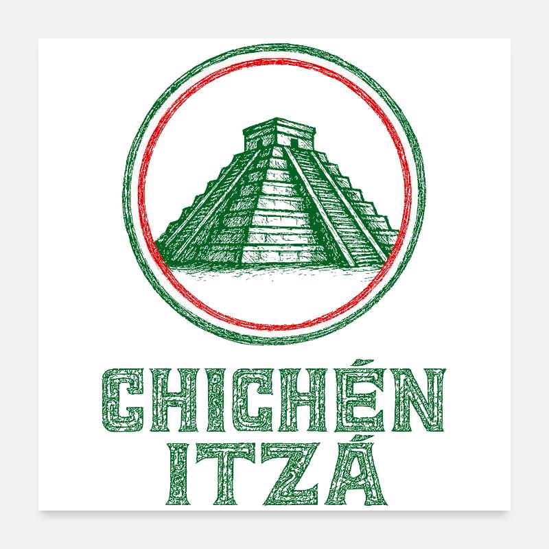 Chichén Itzá Tempel Flagge Mexiko Poster 60x60 cm