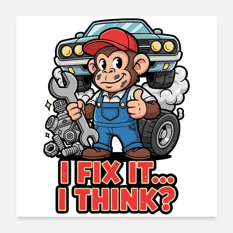 Affe Mechaniker – I Fix It Poster 60x60 cm