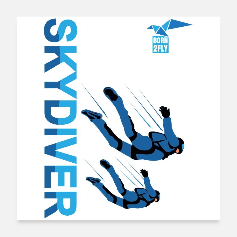 Skydiver Paragliding | Blue Sky Vibrant Color Poster 24" x 24" (60x60 cm)