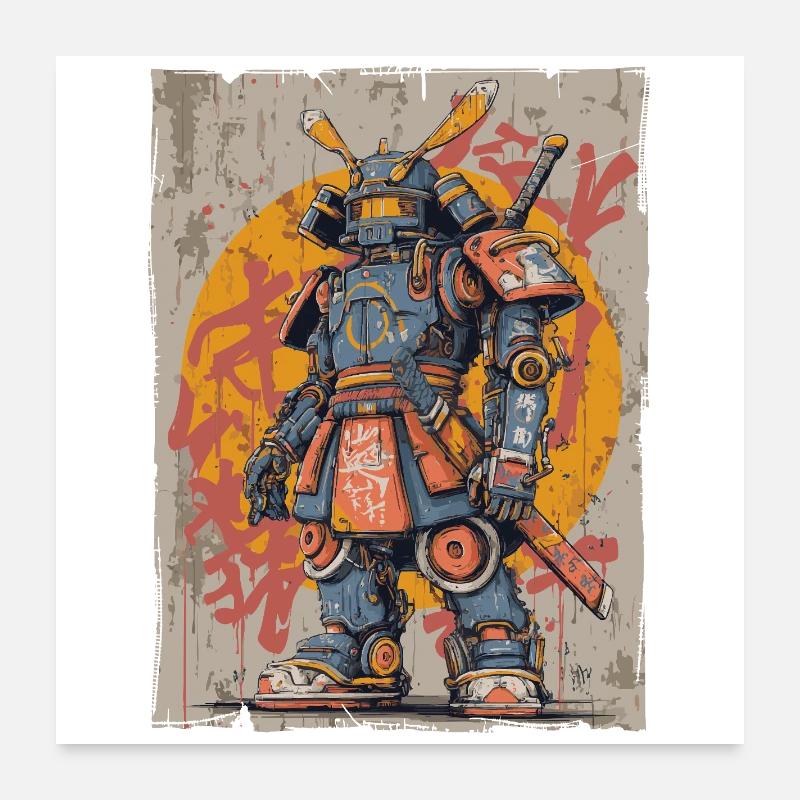 Mechanical Samurai Street Art Poster 24" x 24" (60x60 cm)