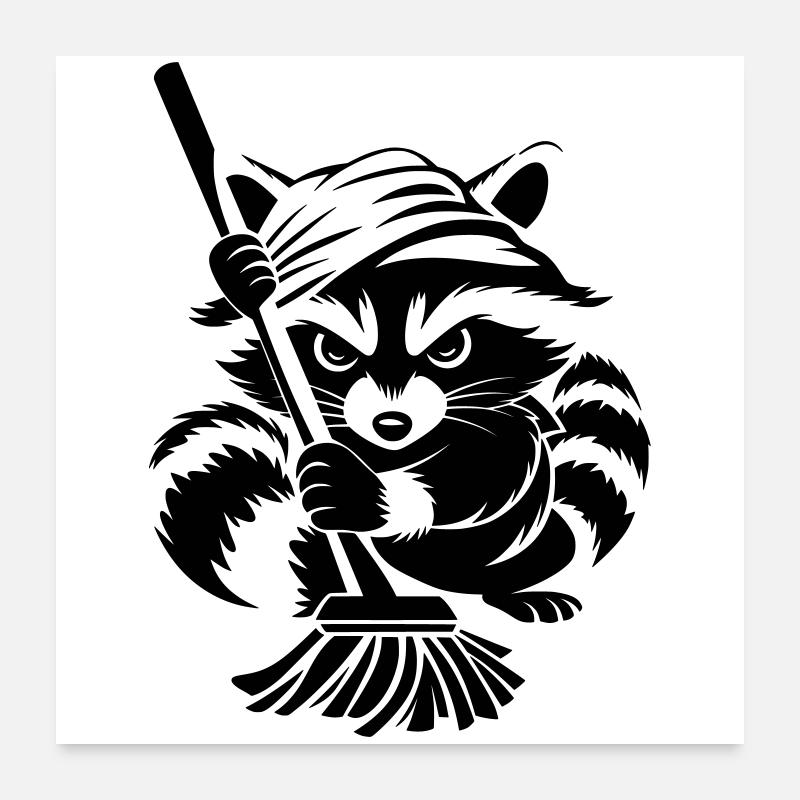 Waschbär mit Handtuch & Wischmopp Poster 60x60 cm