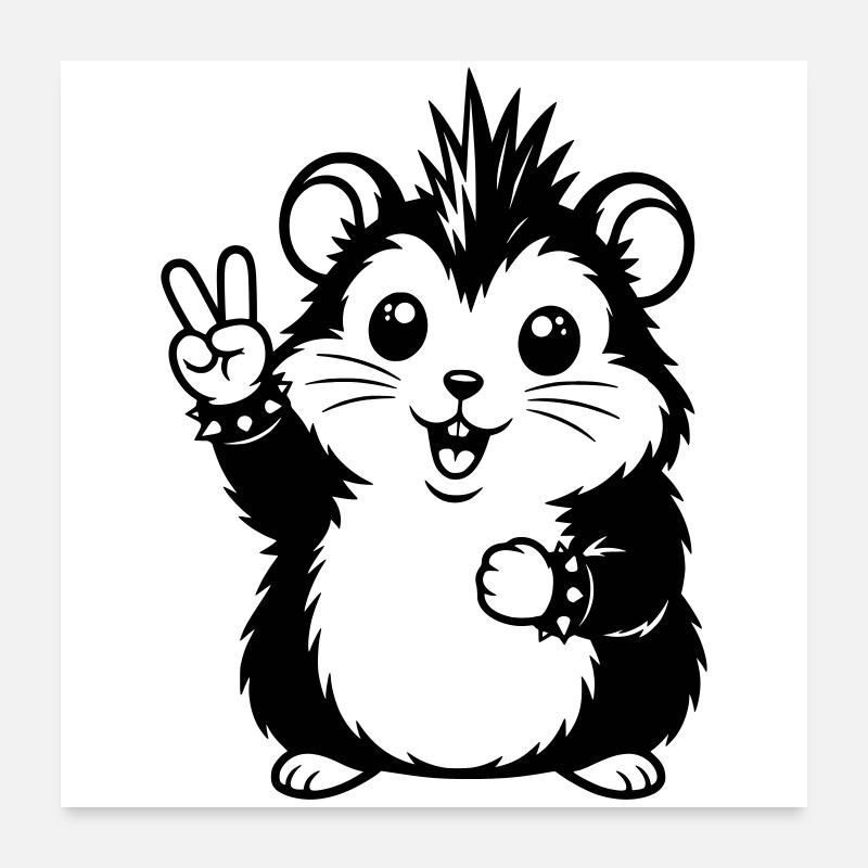 Punk Hamster with Peace Sign Poster 24" x 24" (60x60 cm)