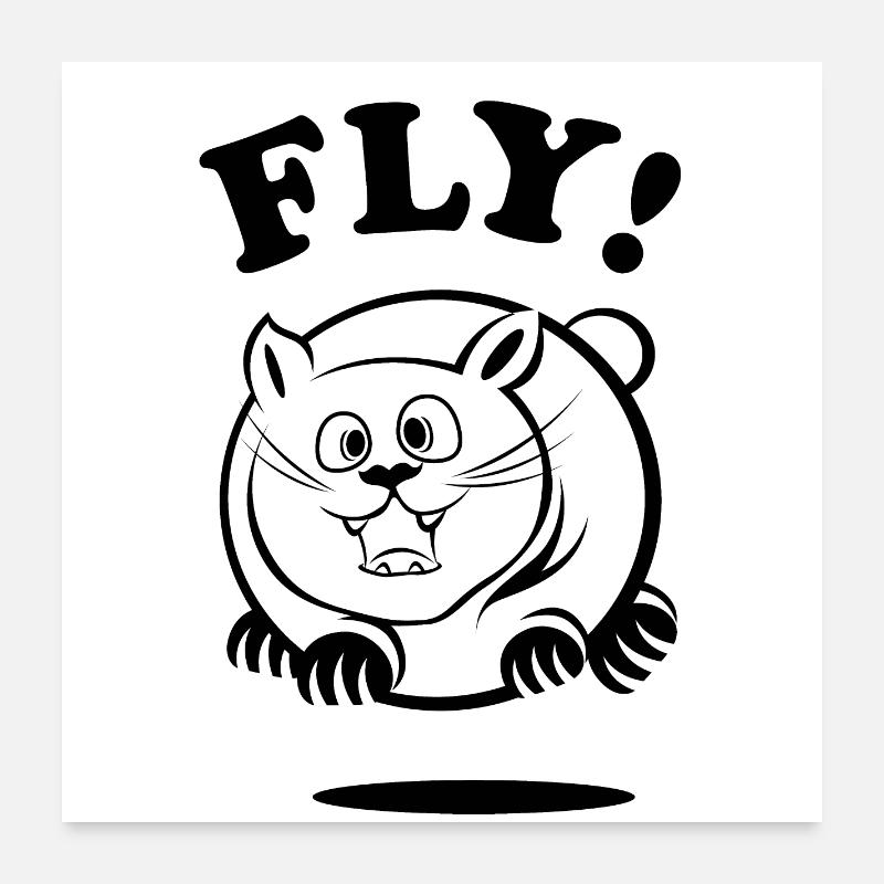 fly flying fat cat cat funny comic animals Poster 24" x 24" (60x60 cm)