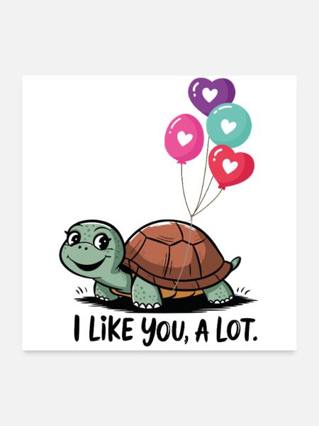 Turtle with Heart Balloons - Poster 24" x 24" (60x60 cm) - white - Front