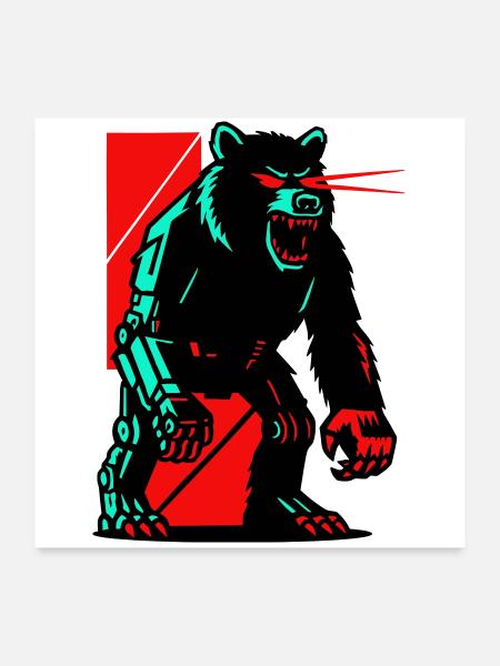 Mecha Techno Bär - Poster 60x60 cm - Weiß - Vorne