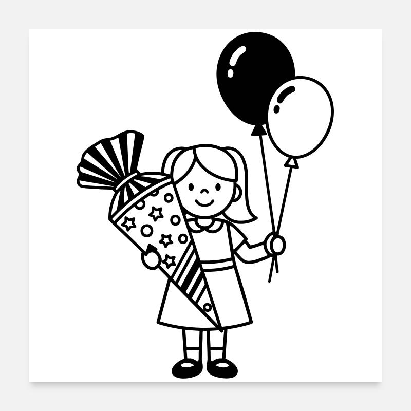 Einschulung Mädchen mit Schultüte Poster 60x60 cm