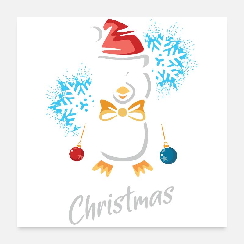 Pingouin de Noël avec flocons de neige Poster 60 x 60 cm