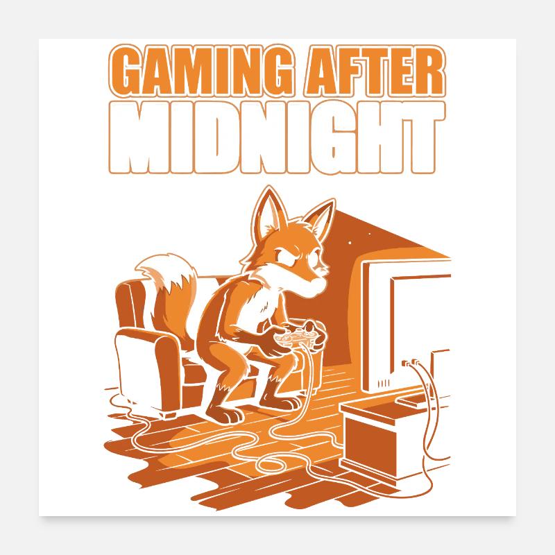 Gaming nach Mitternacht: Fuchs am Controller Poster 60x60 cm