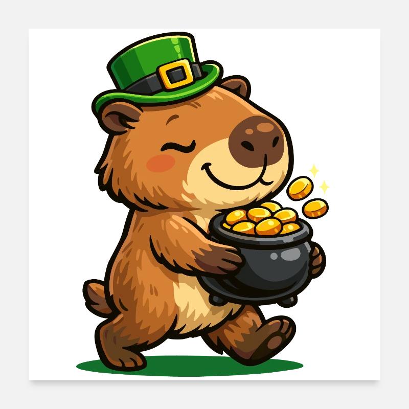 Sweet Lucky Capybara Gold Pot pour la Saint-Patrick Poster 60 x 60 cm