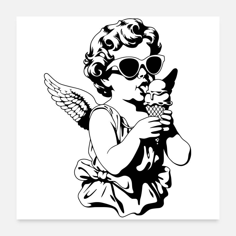 Cooler Cherub mit Sonnenbrille und Eis Poster 24" x 24" (60x60 cm)