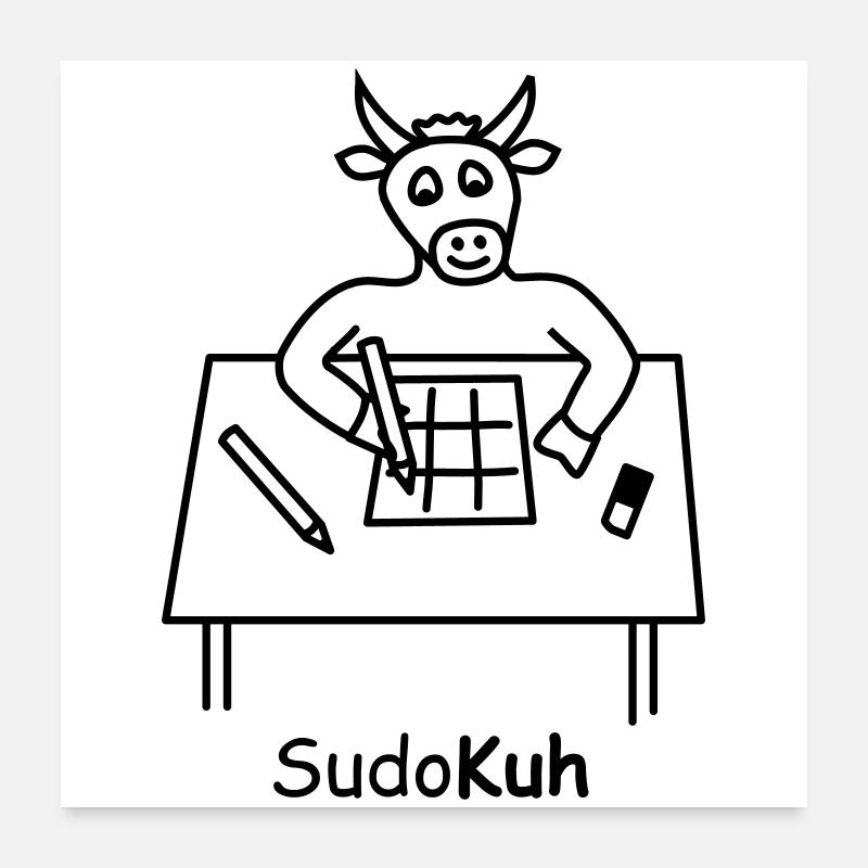 Vache Sudo - Poster 60 x 60 cm - blanc
