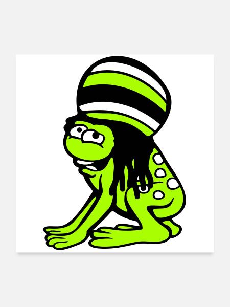 grenouille Reggae musique Rasta cheveux chapeau Jamaïque Fun - Poster 60 x 60 cm - blanc - Devant