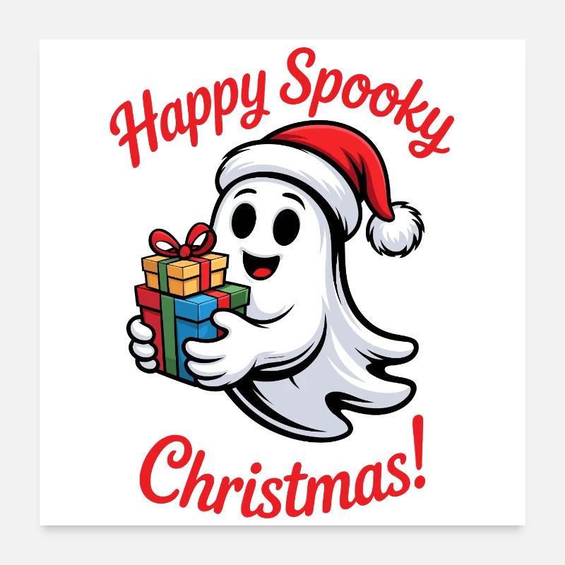 Spukiger Weihnachtsgeist mit Geschenk Poster 60x60 cm