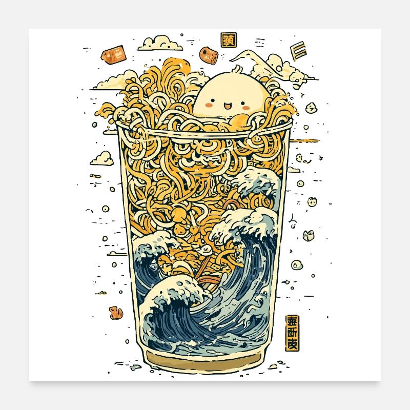Kawaii noodles in a wave glass Poster 24" x 24" (60x60 cm)