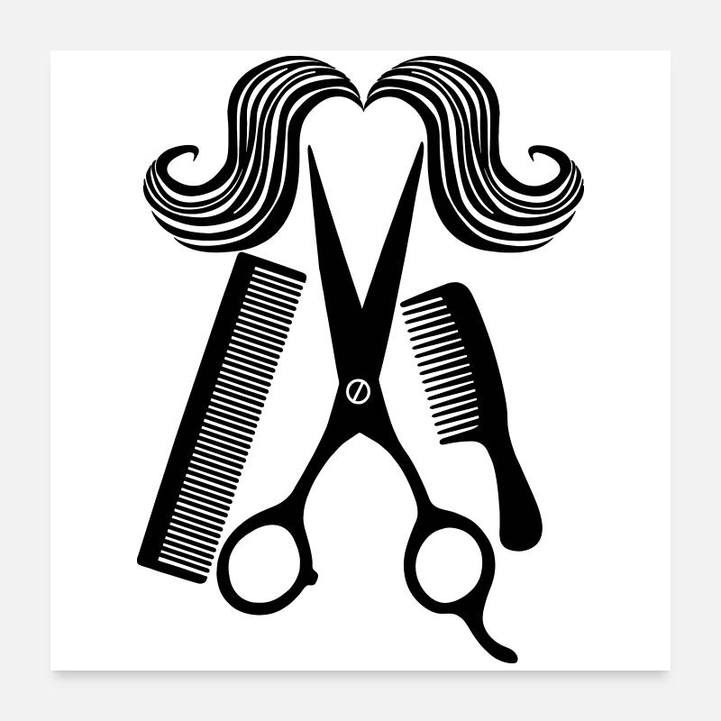For hair salon with scissors two combs and a mustache Poster 24" x 24" (60x60 cm)