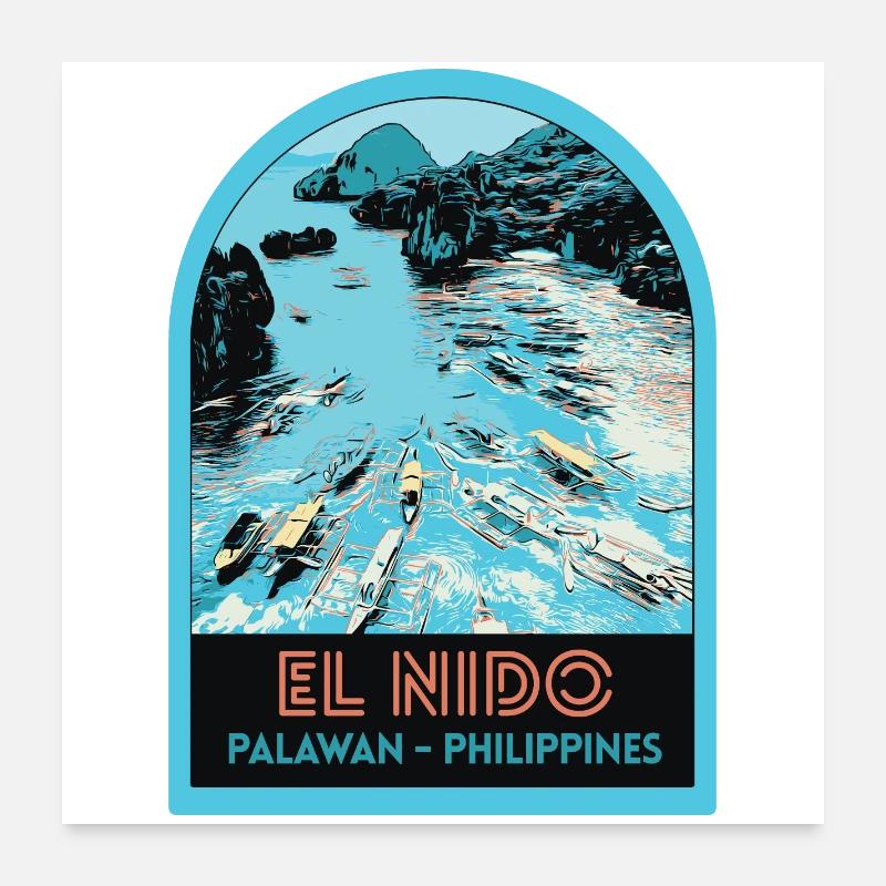 Bateaux de pêche à El Nido, Palawan, Philippines Poster 60 x 60 cm