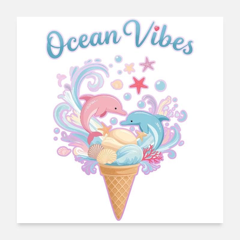 Motif Glace et Dauphins 🍦🐬🐬 Poster 60 x 60 cm