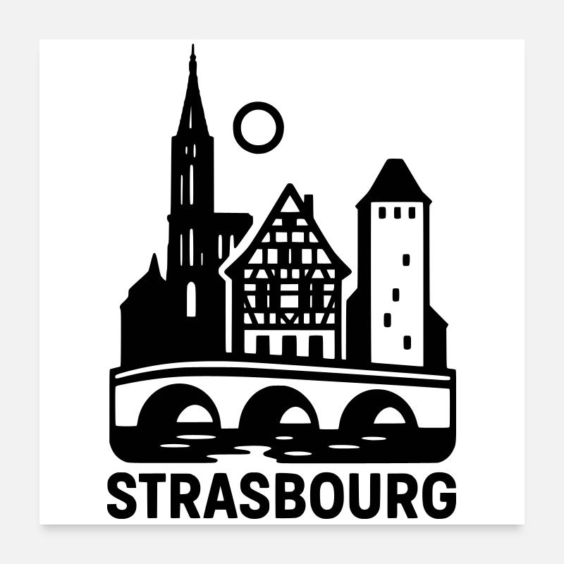 Strasbourg Silhouette - Poster 60x60 cm - Weiß
