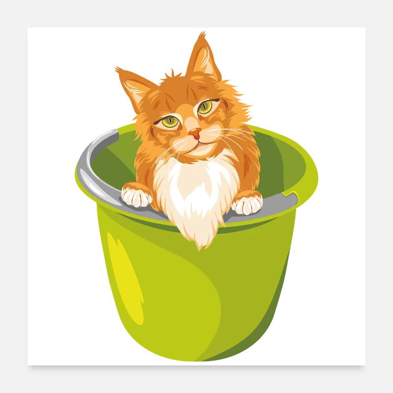 Un mignon chat roux jette un coup d’œil hors du seau Poster 60 x 60 cm