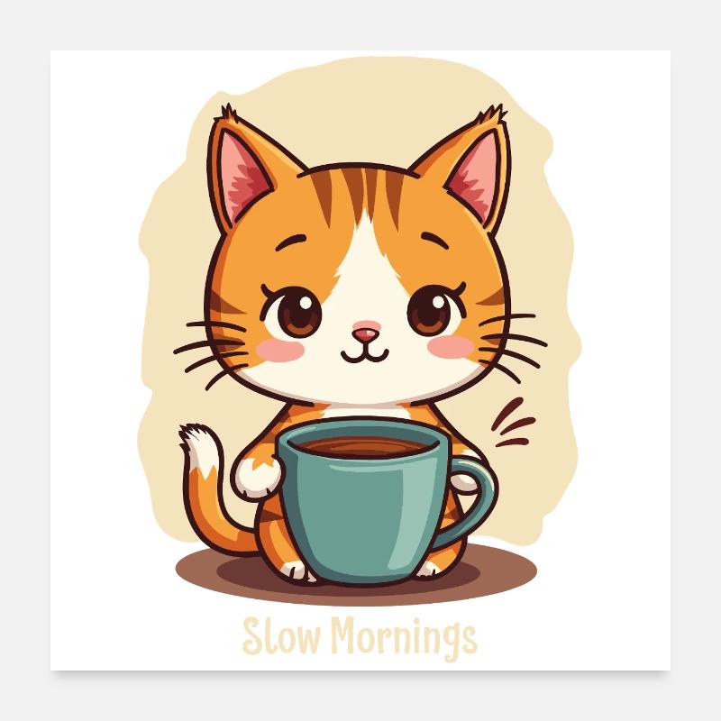 Langsame Morgenkatze mit Kaffee Poster 60x60 cm