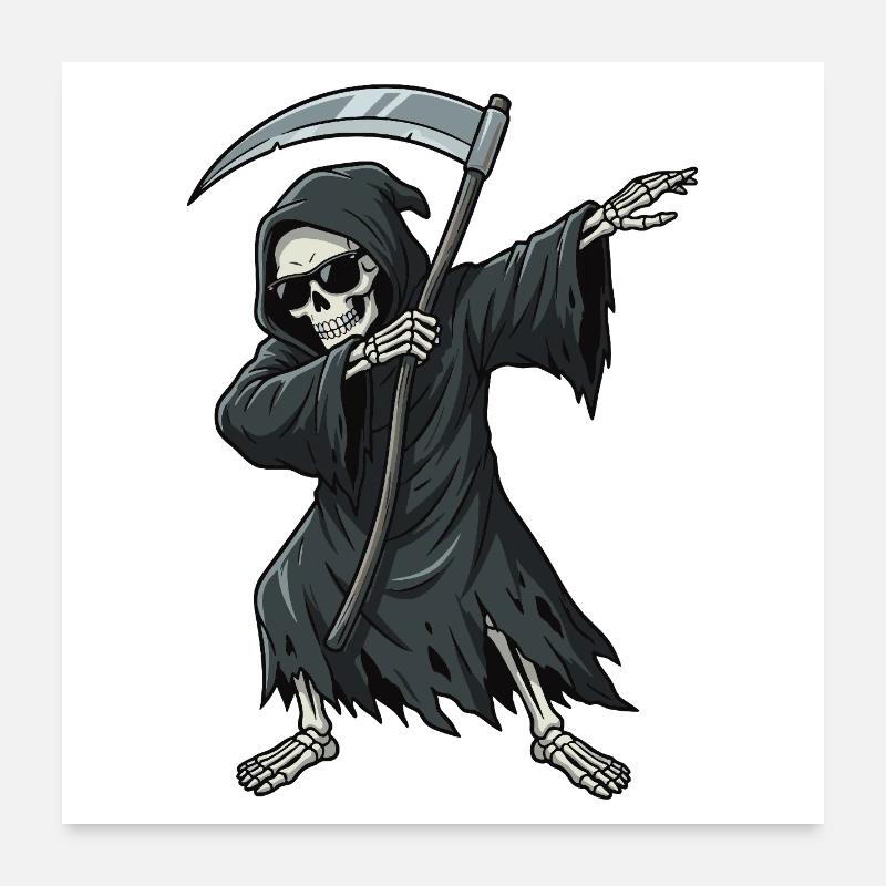 Dabbing Grim Reaper – Dessin animé Drôle du Crâne Poster 60 x 60 cm