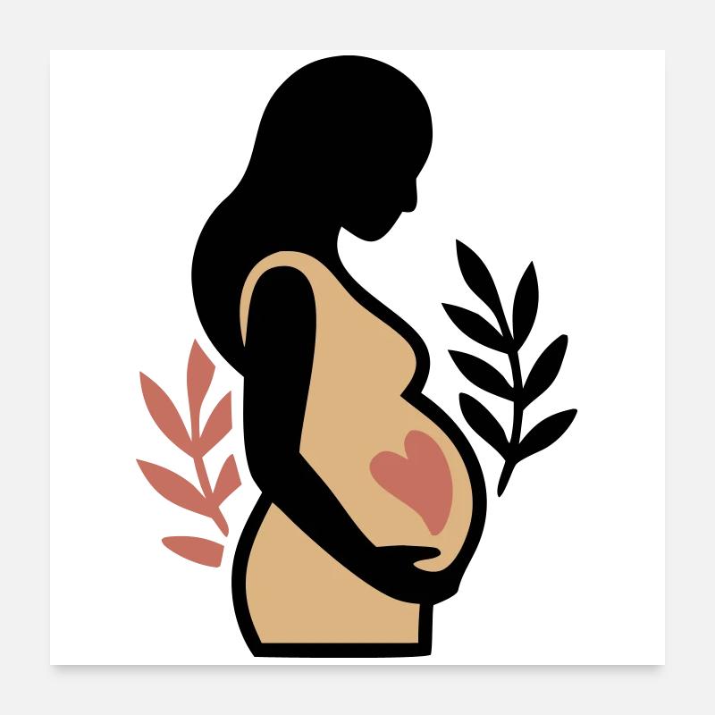 Silhouette de ventre de bébé femme enceinte Poster 60 x 60 cm