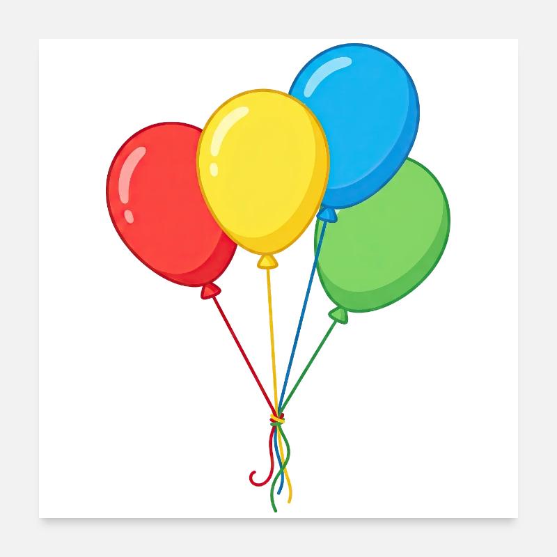 Vier Bunte Luftballons Grafik Illustration Poster 60x60 cm