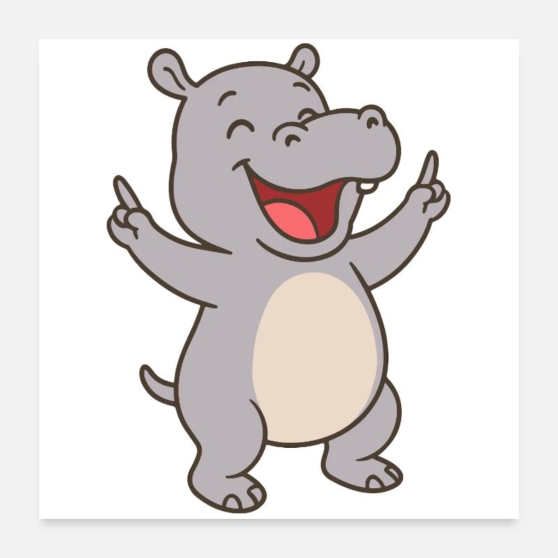 Bébé hippopotame heureux Poster 60 x 60 cm