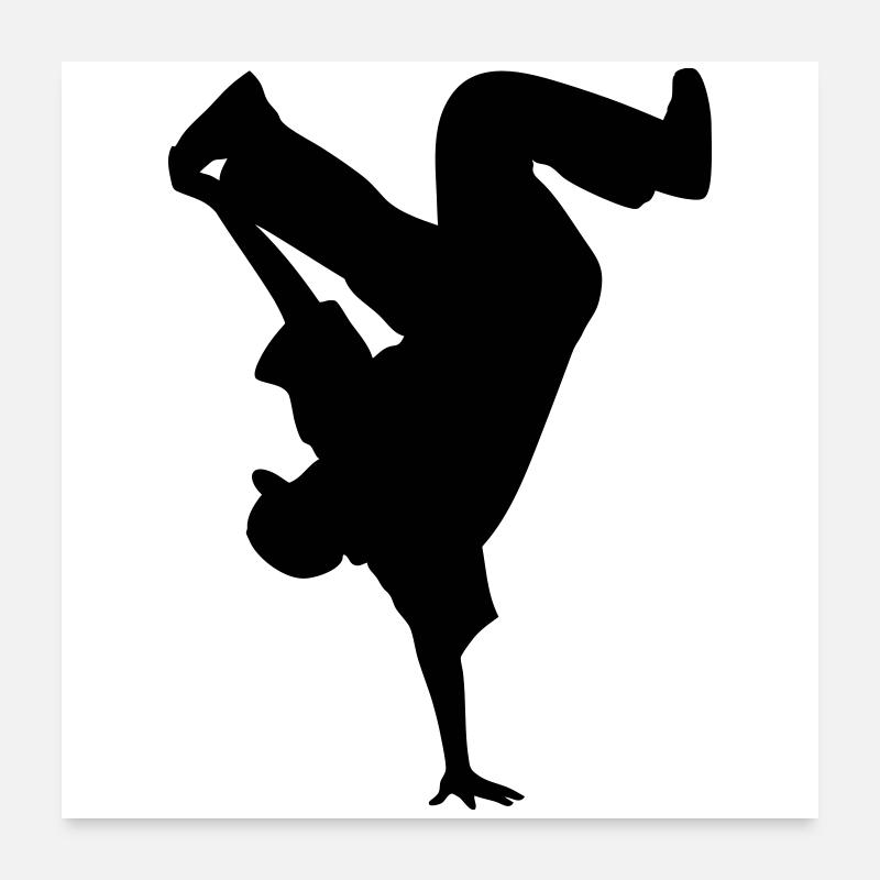 B-Boy Silhouette – Breakdance Power Move Équilibre sur les mains - Poster 60 x 60 cm - blanc