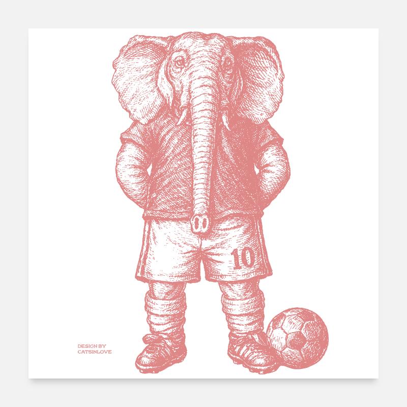 Elephant with soccer ball for bright shirts Poster 24" x 24" (60x60 cm)