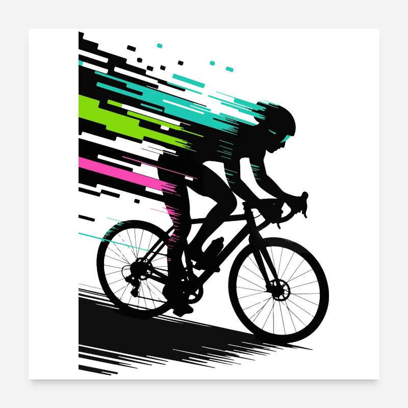 Glitch Pixel Cyclist – Digitale Speed Art Poster 60x60 cm