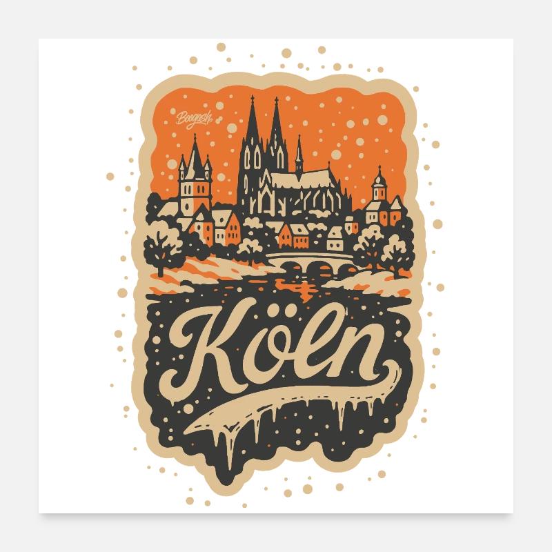Köln Winterlandschaft   - Poster 60x60 cm - Weiß