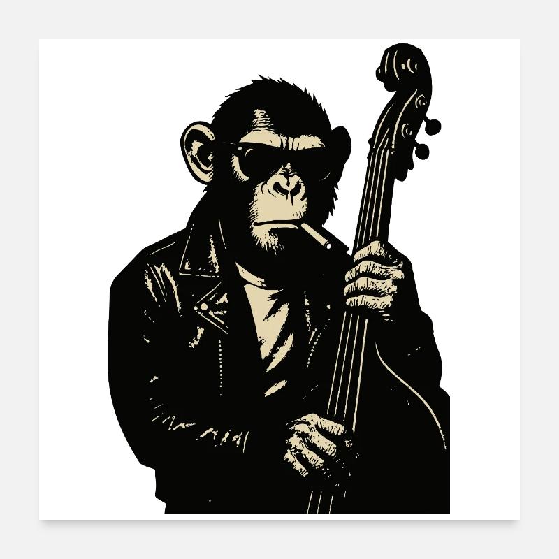 Monkey Rocker Lederbass Poster 60x60 cm
