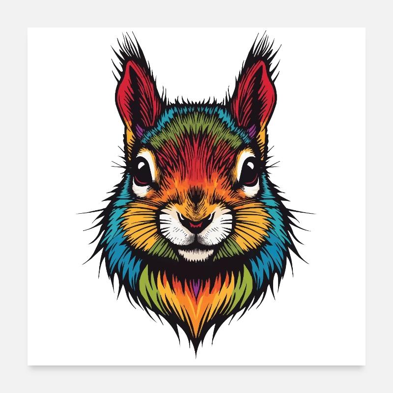 Buntes Eichhörnchen tierische Farbexplosion Poster 60x60 cm