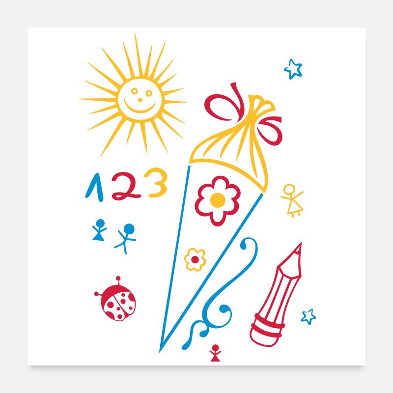 École, départ de l'école, les enfants, Poster 60 x 60 cm