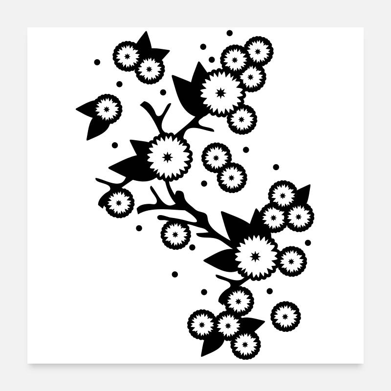 branche de fleurs stylisées Poster 60 x 60 cm