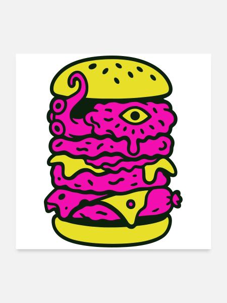 Monster Burger dans le style Pop Art - Poster 60 x 60 cm - blanc - Devant