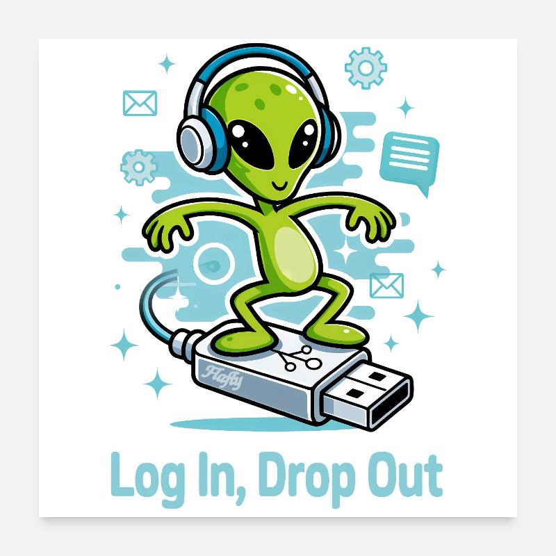 👽 Alien on the USB Surf Poster 24" x 24" (60x60 cm)