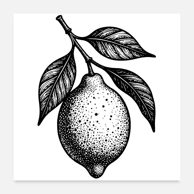 Illustration : citron pendu à la texture pointillée Poster 60 x 60 cm