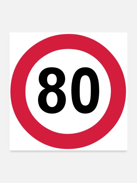80e anniversaire , 80 ans , Panneau de signalisation 80 (25) - Poster 60 x 60 cm - blanc - Devant