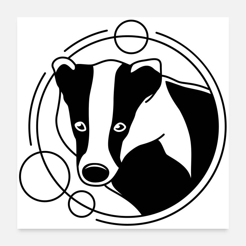 Badger in Geometric Shape - Line Art Design Poster 24" x 24" (60x60 cm)