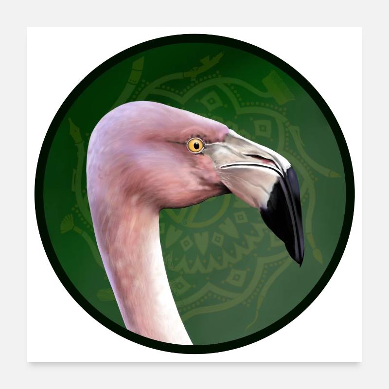 Flamant rose en vert mandala Poster 60 x 60 cm