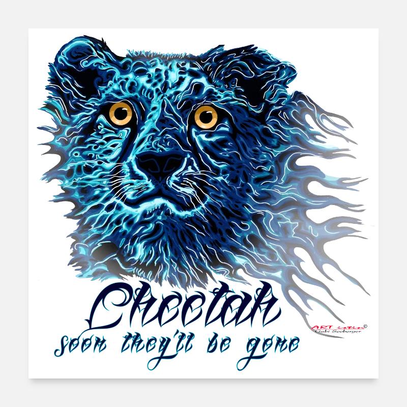 Neongepard Blaulichtflammen Poster 60x60 cm