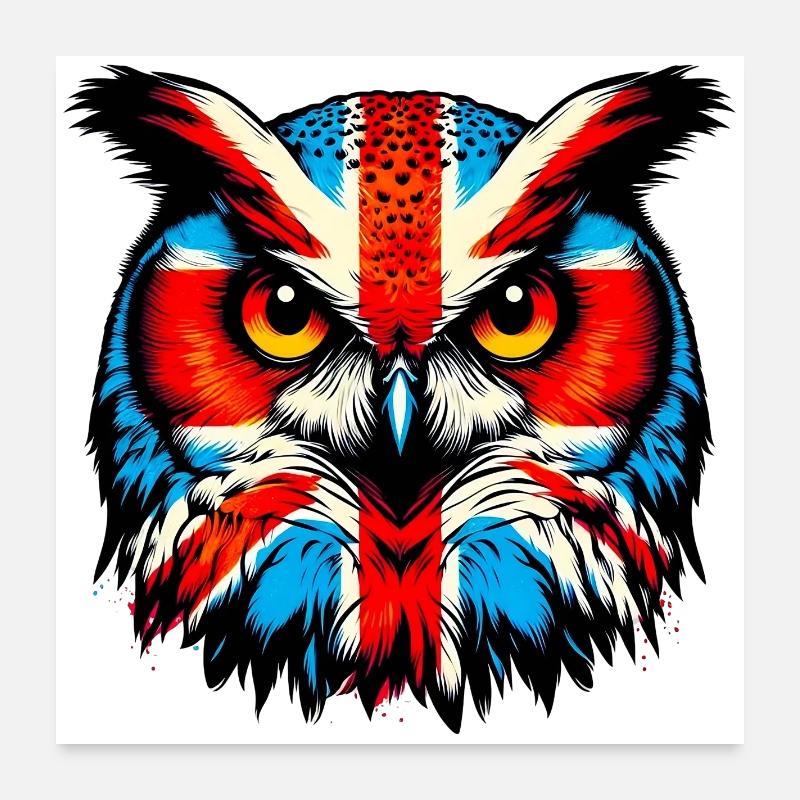 Eule Union Jack Britisch Englisch London Poster 60x60 cm