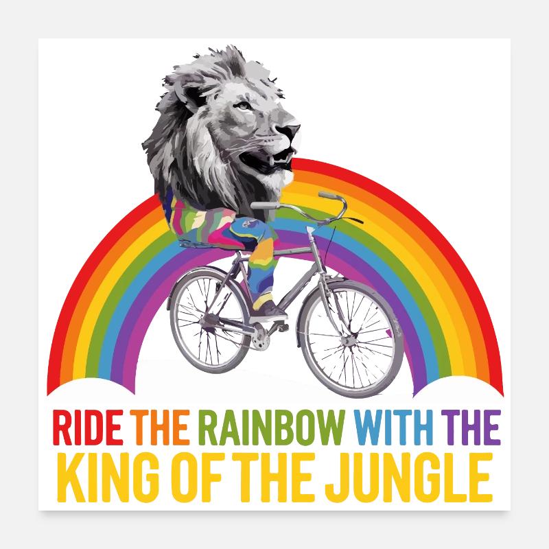 Löwe reitet Regenbogen mit Dschungeltext Poster 60x60 cm