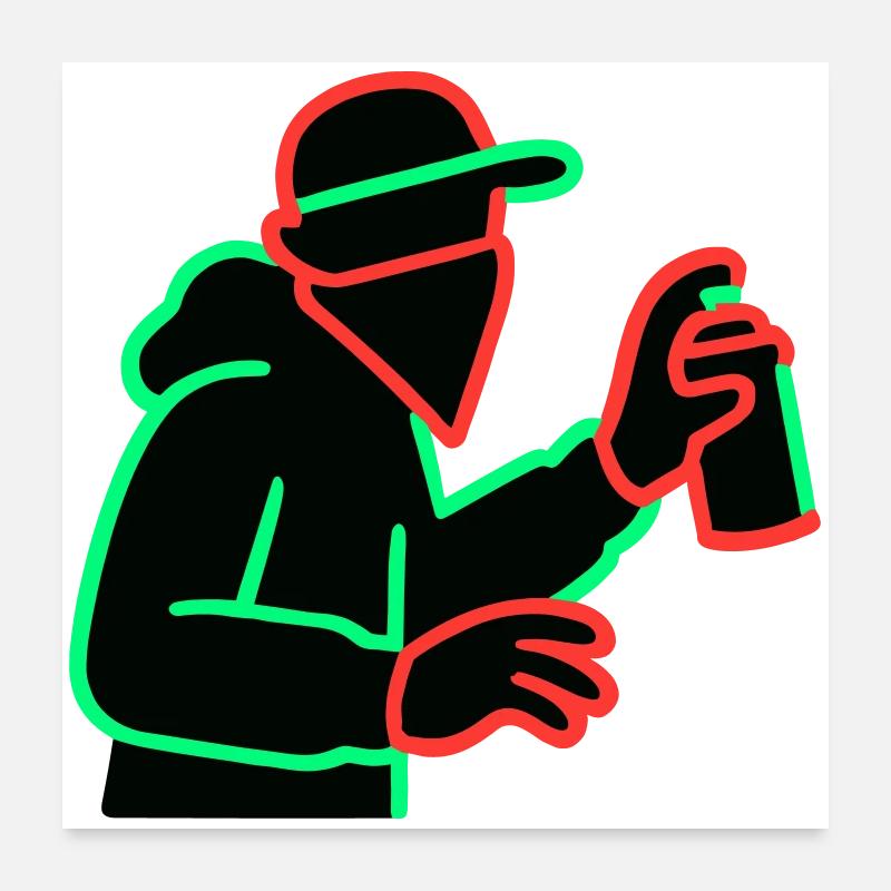 Neon Graffiti Sprayer Silhouette Poster 24" x 24" (60x60 cm)