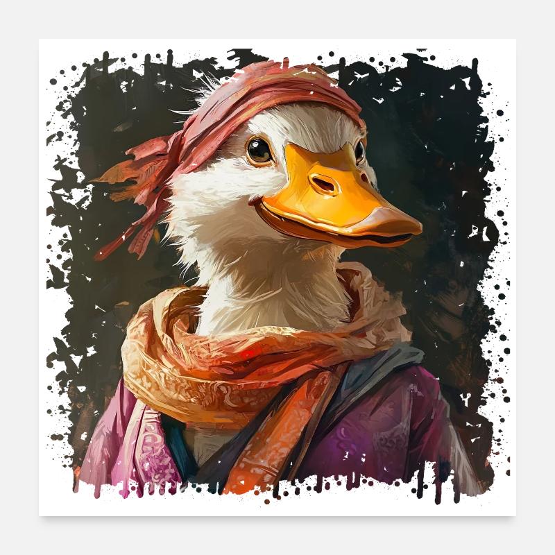 Canard anthropomorphe avec écharpe colorée Poster 60 x 60 cm